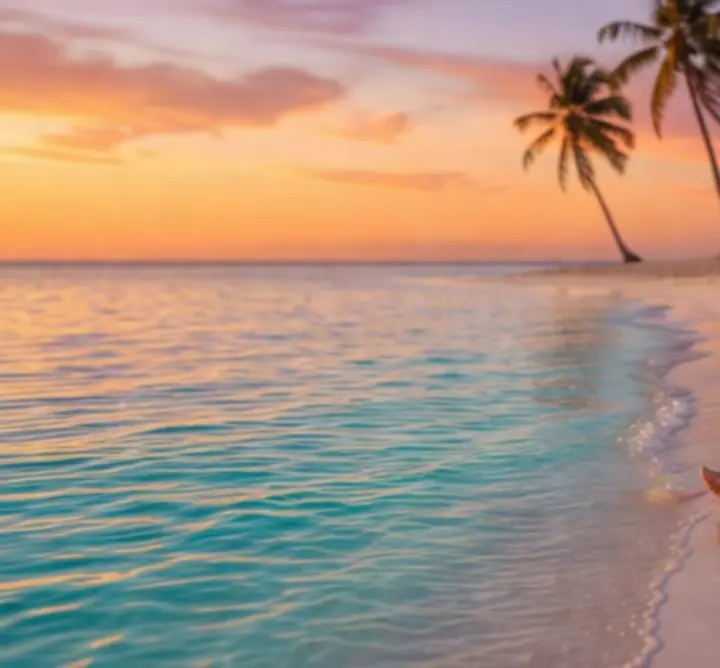 Sunset view over a tranquil beach escape