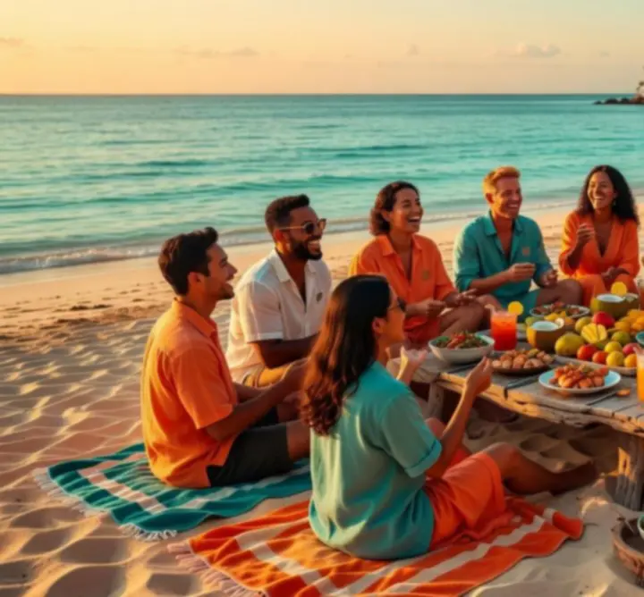 Corporate group enjoying a successful retreat by the sea