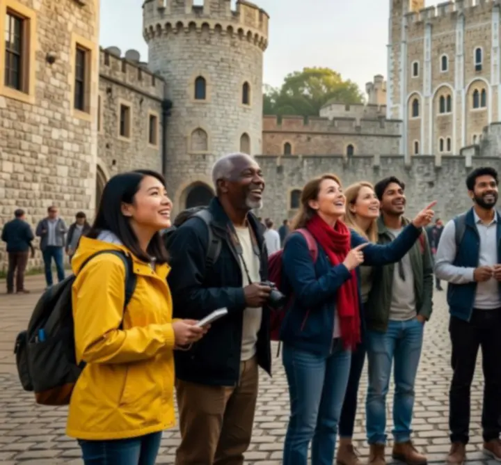 Guests enjoying a lively guided tour in a historic city