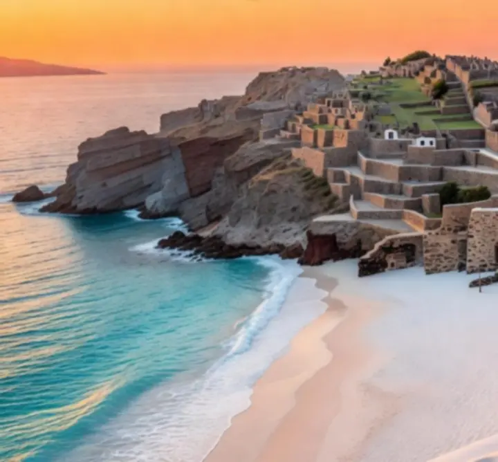 Panoramic view of a luxury coastal destination at sunset
